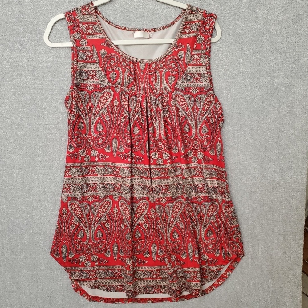 Halife Shirt Women's Large Red Paisley Floral Sleeveless Stretch Blouse